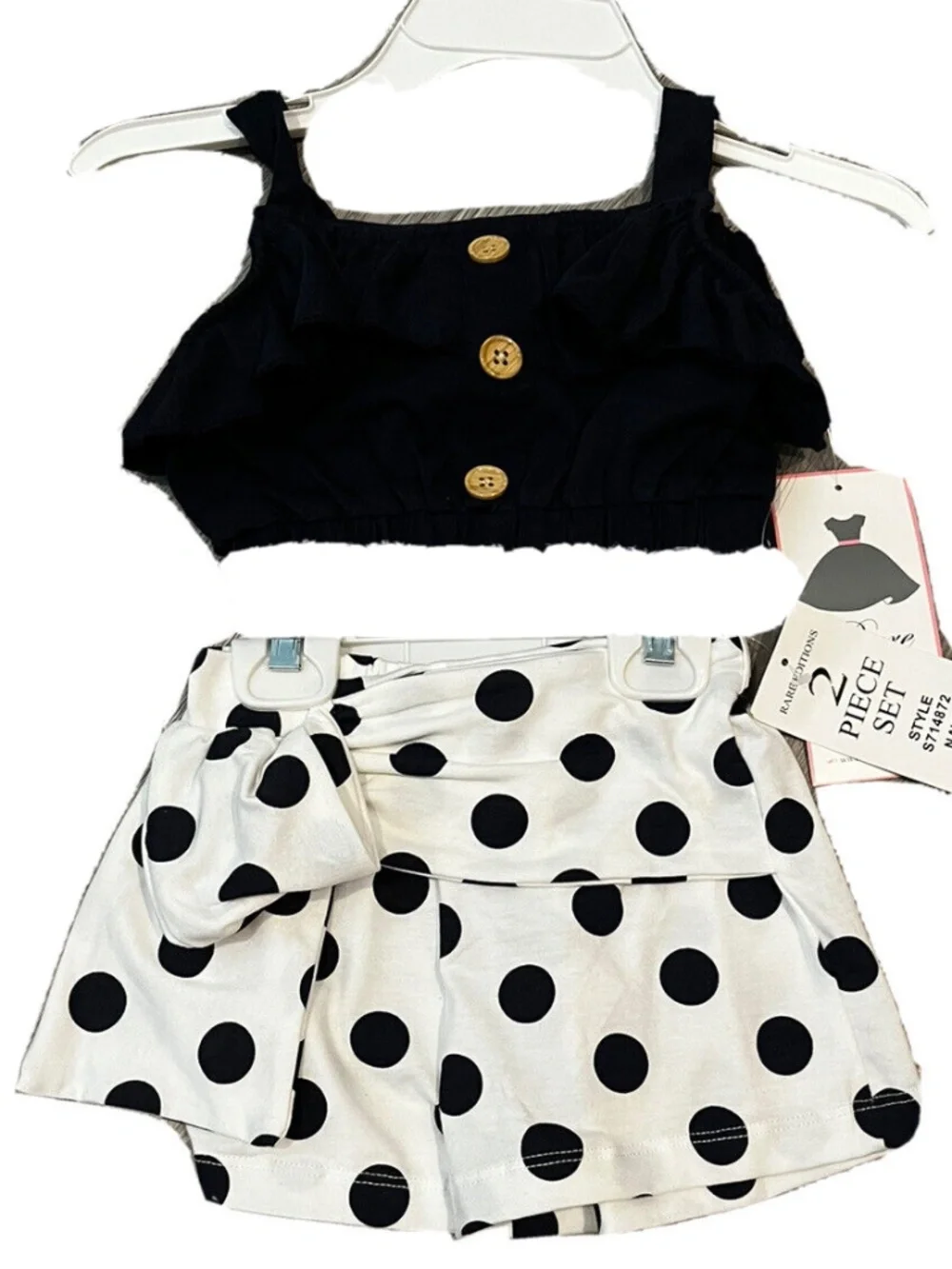 Rare Editions Girls Knit Button Front Top W/Ruffles & Polka Dot Print Shorts 2T
